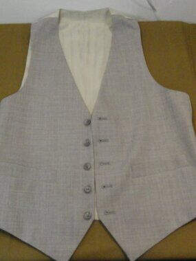 CLEAN EUC 5 BUTTON LINED LIGHT GRAY CASUAL DRESS SUIT VEST SIZE SMALL LD 7365
